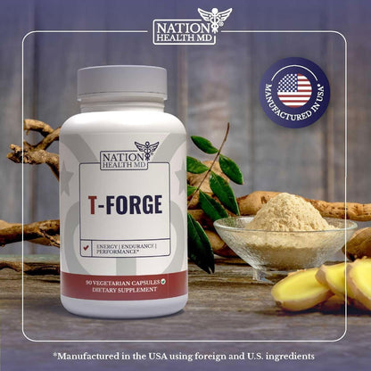 T-Forge | Supplements for Men | Male Energy Support | Tongkat Ali, Folic Acid, L-Arginine, Tribulus Terrestris, Ashwagandha, Fenugreek. 30 Days Supply. 90 Capsules