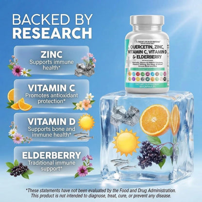 Q Defend Quercetin Supplement with Zinc Vitamin C Vitamin D Elderberry Turmeric Black Pepper Garlic Ginger Sea Moss Lysine Stinging Nettle Reishi Mushroom Immune Support 60 Capsules
