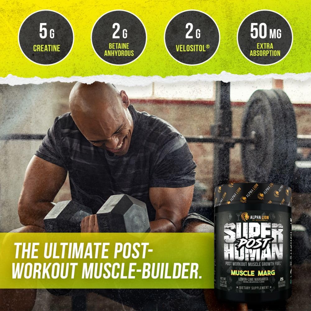Alpha Lion Superhuman Post Workout Recovery, Muscle Builder Drink, Creatine Powder + More for Lean Muscle Growth, Strength & Volume, Supplement for Women & Men (25 Servings, Gainy Smith Apple)