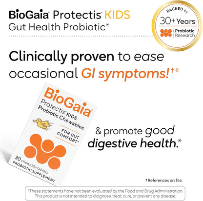 BioGaia Kids Probiotic | Ease Occasional Tummy Discomfort & Constipation | Pediatrician-recommended | Ease Occasional Tummy Discomfort, Gas & Bloating | Promote Regularity | Ages 3+| 30ct