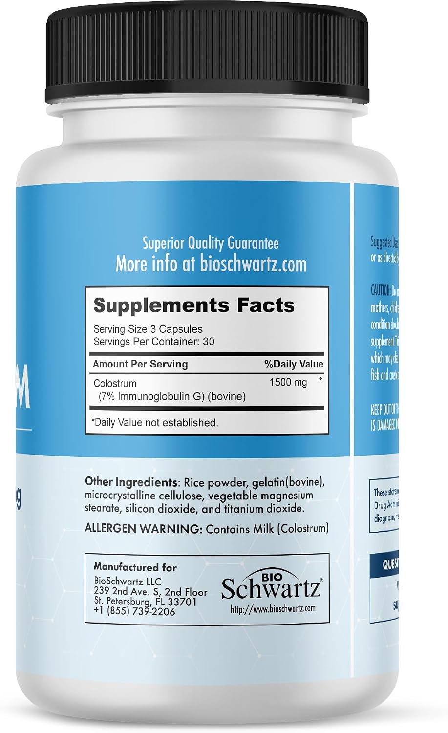 Colostrum Capsules 1500mg Per Serving, Grass-Fed, from First Milking, 90ct