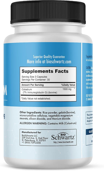 Colostrum Capsules 1500mg Per Serving, Grass-Fed, from First Milking, 90ct
