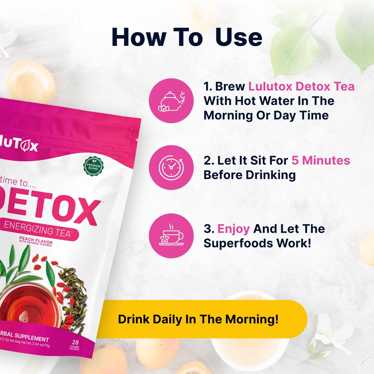 Lulutox Herbal Tea Bundle – Chamomile Lavender Herbal Tea (28 Tea Bags) & Peach Herbal Tea (84 Servings) – Caffeine-Free Herbal Tea Variety Pack