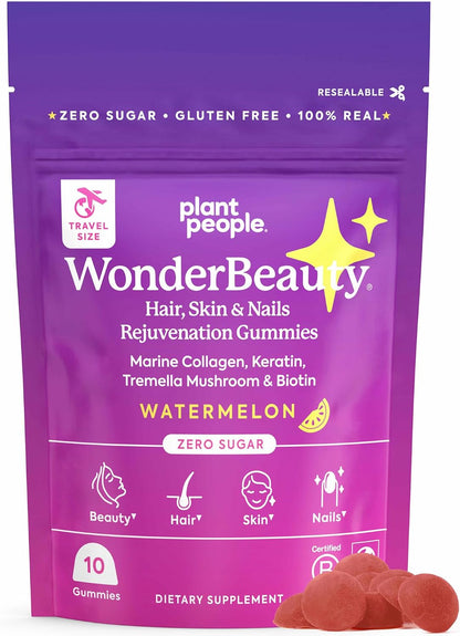 Plant People WonderBeauty Hair Gummies, Watermelon Flavor, 10 Ct
