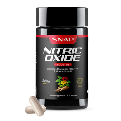 Snap Supplements Nitric Oxide Booster for Men & Women, 60 Vegan Capsules | Nitric Oxide Supplement, L-Citrulline + 3 Forms of L-Arginine for Stamina, Endurance & Circulation, Caffeine-Free Pre-Workout