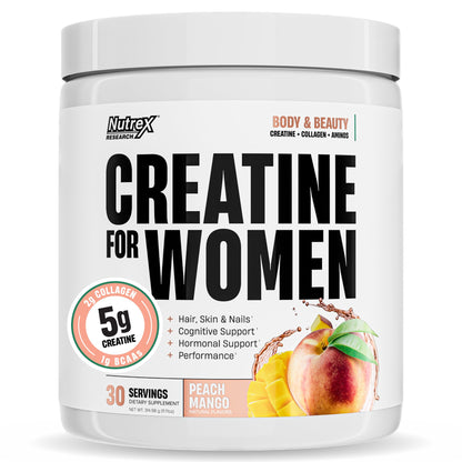Nutrex Research Creatine for Women Booty & Beauty – Peach Mango | 5g Creatine, 2g Collagen, BCAAs & Hyaluronic Acid for Glutes, Strength & Skin | Gluten Free, 30 Servings