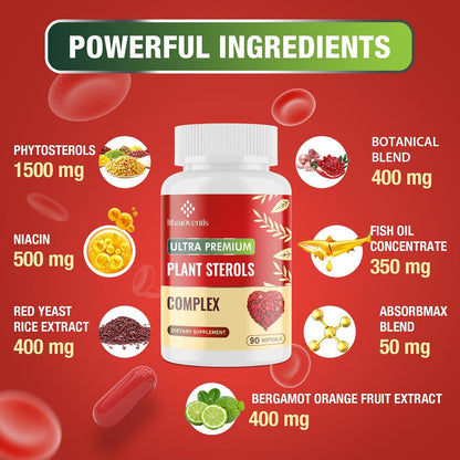 Itharoventis Plant Sterols Supplement with Red Yeast Rice | Advanced Formula with Omega-3, Bergamot & Garlic, 90 Softgels