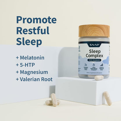 Snap Supplements Sleep Complex, Melatonin & Valerian Root, 60 Capsules | Natural Sleep Aid Supports Relaxation, Restful Deep Sleep & Nighttime Recovery, Gluten-Free, Non-GMO, Vegan