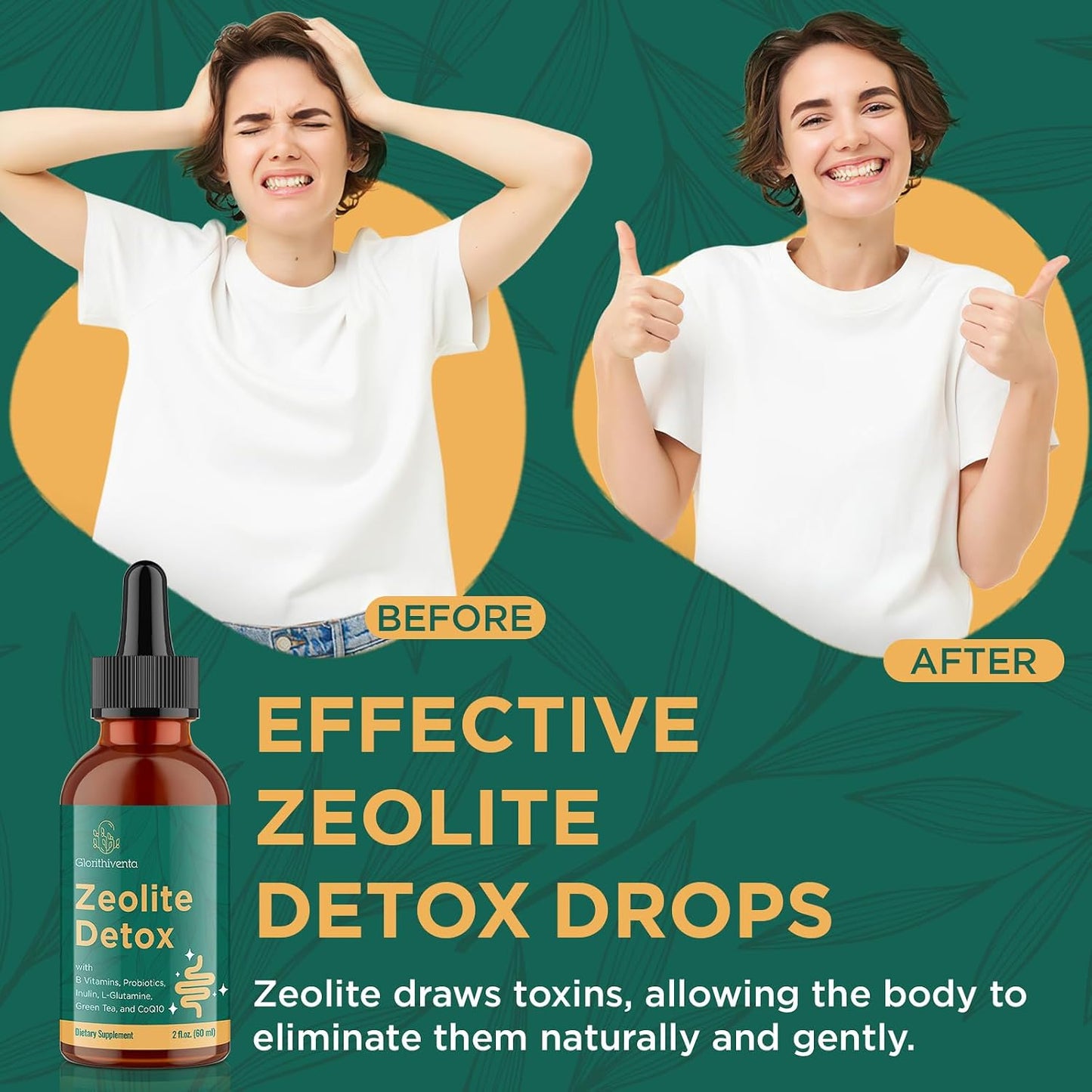 Zeolite Detox for Adults, Zeolite Liquid Drops with Vitamin B, Probiotic Blend - Energy, Gut, Focus - 2 Fl Oz (1 Bottle)