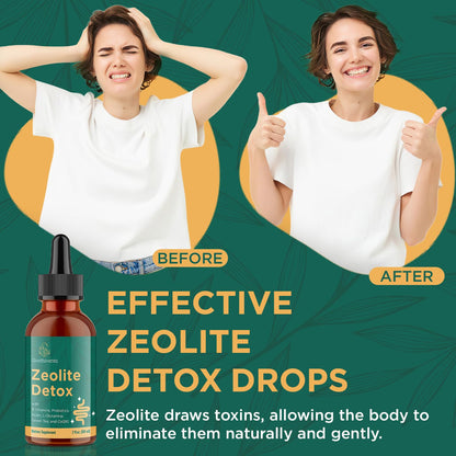Zeolite Detox for Adults, Zeolite Liquid Drops with Vitamin B, Probiotic Blend - Energy, Gut, Focus - 2 Fl Oz (1 Bottle)