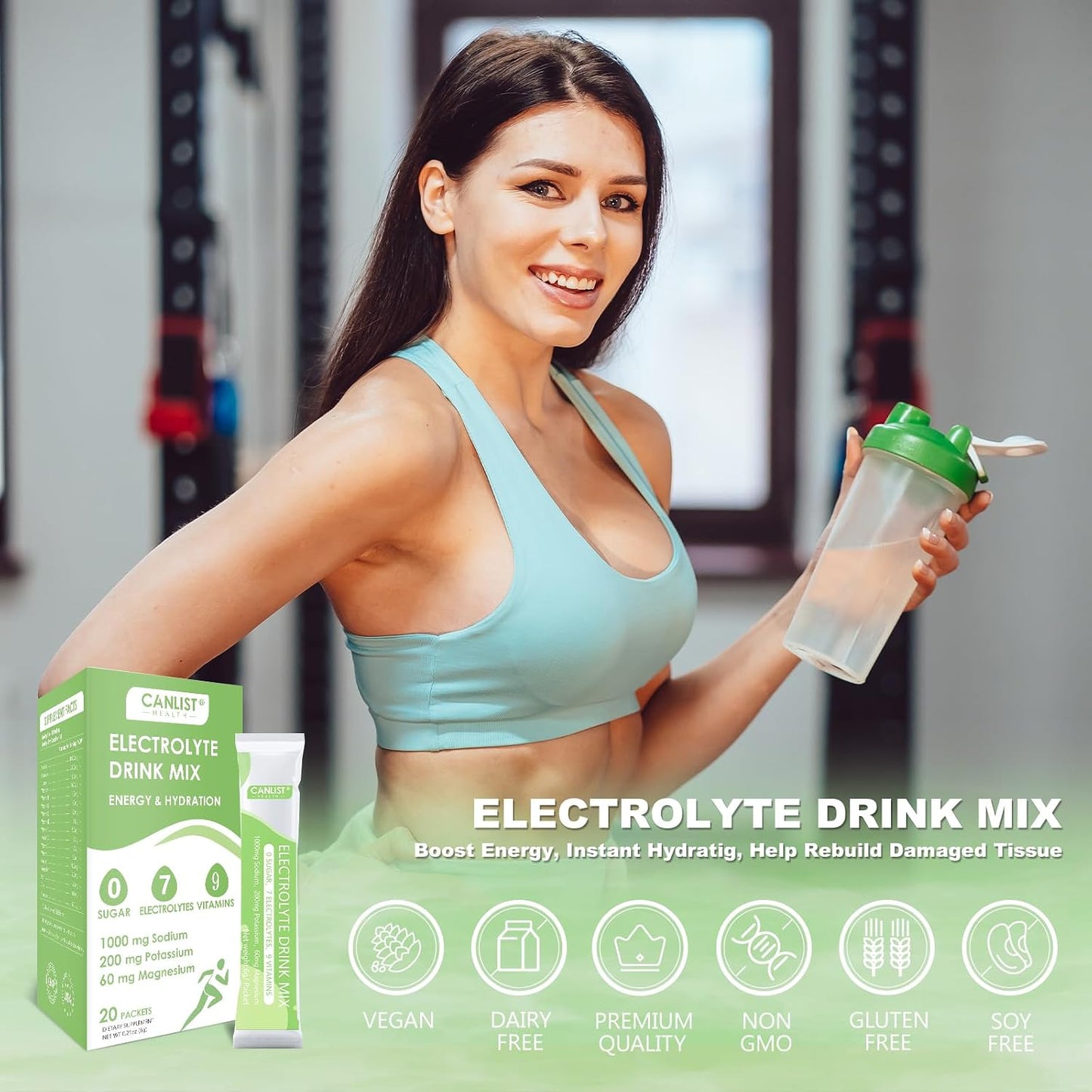 CANLIST Electrolyte Powder - Sugar Free Hydration Drink Mix with Sodium, Potassium, Magnesium - Vegan Friendly, Zero Calorie Electrolytes Supplement for Energy & Recovery (20 Stick Packets)