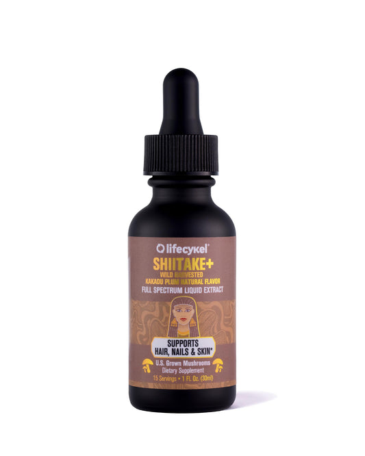 Lifecykel - Shiitake Mushroom Extract with Kakadu Plum- Hair, Skin & Nail Support, Anti Aging Supplement- 100% Organic Mushrooms, Immune Boosting, Vitamin C Made in The US- 2 Fl oz(Packaging May Vary)