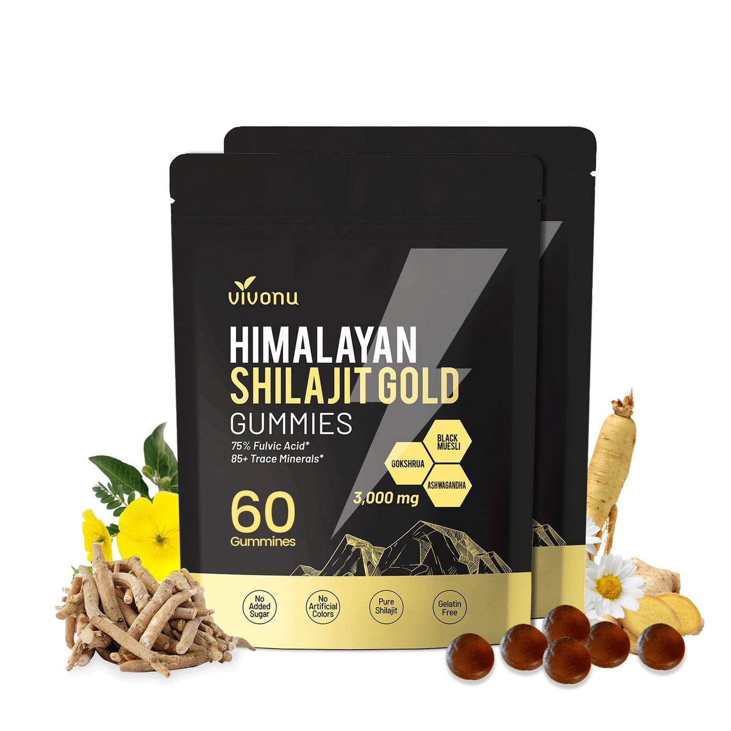 VivoNu Shilajit* Gummies,Pure Himalayan* micronutrient Supplement, Himalayan Premium Ingredient with Shilajit, Ashwagandha, Gokshura, Fulvic Acid & 85+ Trace Minerals I for Men & Women (4000MG/1 Bag)