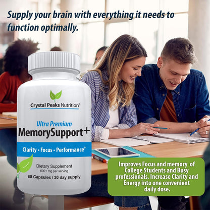 Memory Boost + Brain Support Supplement – Nootropic for Focus, Concentration, Memory. Enhanced Energy, Recall and Alertness - 60 Capsules/30-day Supply.