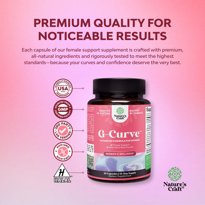G-Curve Butt and Breast Growth Capsules - Horny Goat Weed Muira Puama & Maca Root for Butt Growth Support - Advanced Herbal Formula - Supports Bigger Butt & Bigger Breast - Easy to Swallow - 60 Count