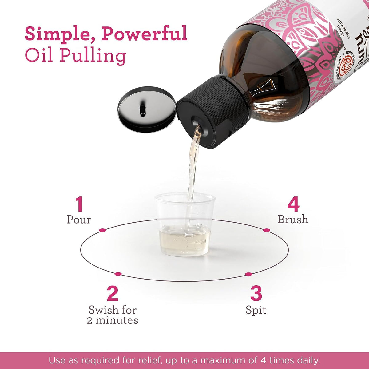 GuruNanda Oral Pain Relief Oil Pulling Mouthwash, Miswak & Clove Oil, 8oz
