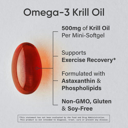 Sports Research Krill Oil Supplement with EPA & DHA Omega 3, Phospholipids & Astaxanthin from Antarctic Krill - Highest Concentration of Krill Oil for Men & Women - 1000mg, 60 Softgel Capsules