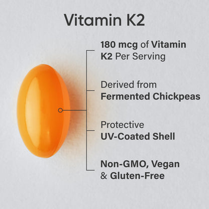 Sports Research® Vitamin K2 as MK-7 100mcg with Coconut MCT Oil - 60 Veggie Softgels (2 Month Supply) Vegan Certified, Non-GMO Verified, Gluten & Soy Free