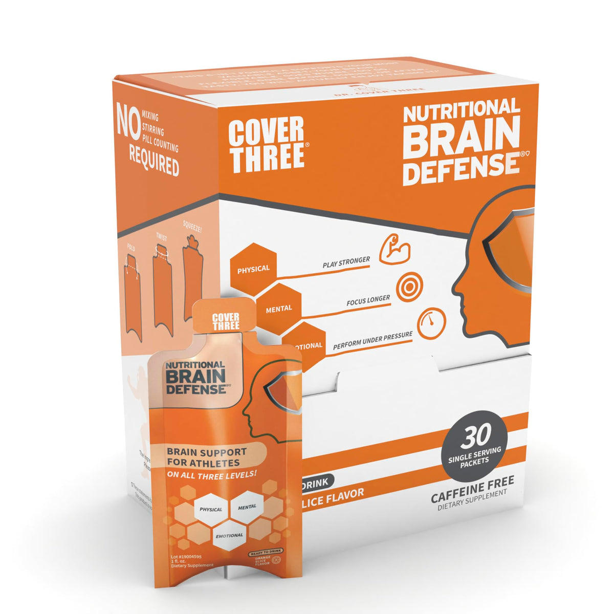 Cover Three Brain Assist Brain Supplement, Nutritional Focus Supplement with Curcumin, Uridine, Orange Slice Liquid Brain Support Formula, High Performance Memory Supplements