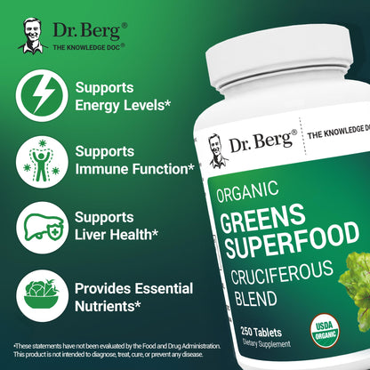Dr. Berg's Greens Superfood Cruciferous Vegetable Tablets - Vegetable Supplements for Adults w/ 11 Phytonutrient Super Greens - Energy, Immune System & Liver Veggie Tablets - 90 Tablet