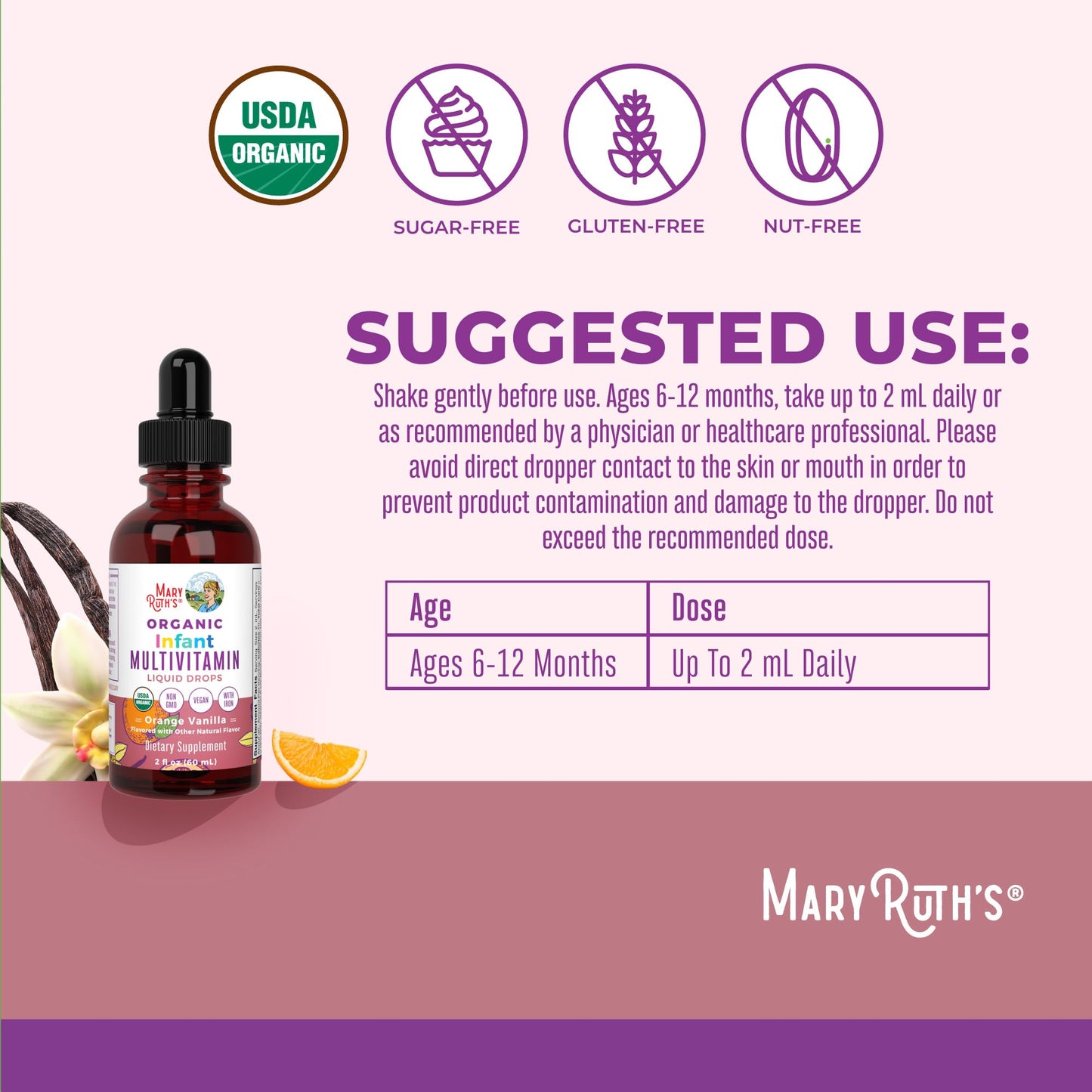 MARYRUTH'S Organics Multivitamin & Multimineral with Iron for Toddlers | USDA Organic | Sugar Free | Multivitamin Liquid Drops for Kids Ages 1-3 | Immune Support | Vegan | Non-GMO | 2 Fl Oz