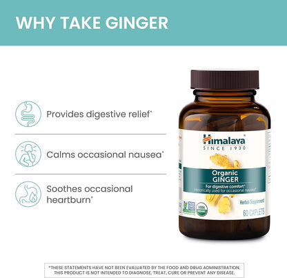 Himalaya USDA Organic Ginger Root Capsules, 60 Caplets, 60 Day Supply