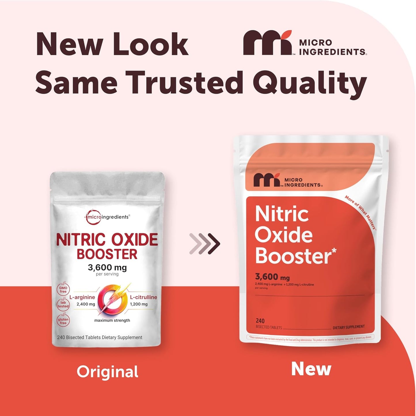 Micro Ingredients Nitric Oxide Supplement for Men & Women 3,600mg Per Serving, 240 Bisected Tablets | L-Arginine + L-Citrulline Amino Acid Complex | Pre-Workout, Caffeine-Free | Non-GMO, Gluten Free