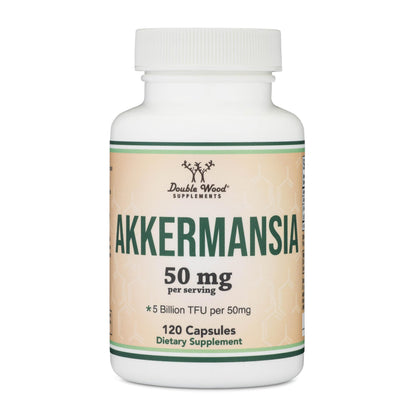 Akkermansia Probiotic and Postbiotic (Increases GLP-1 Production) 120 Capsules, 50mg per Serving (Third Party Tested to 5 Billion TFU per Serving, 50 Billion CFU per Gram) by Double Wood