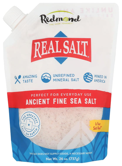 REDMOND Real Sea Salt - Natural Unrefined Gluten Free Fine, 26 Ounce Pouch (1 Pack)