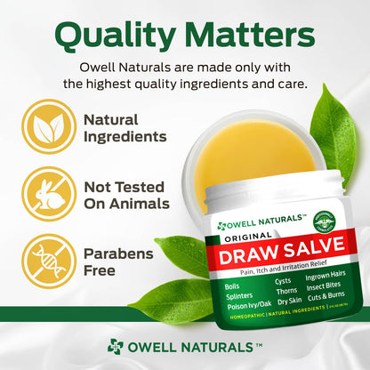 OWELL NATURALS Drawing Salve Ointment for Boil & Cyst Removal, Deep Ingrown Hair, Splinter Remover, Bug Spider Bites, Bee Sting, Mosquito Itching, Poison Ivy