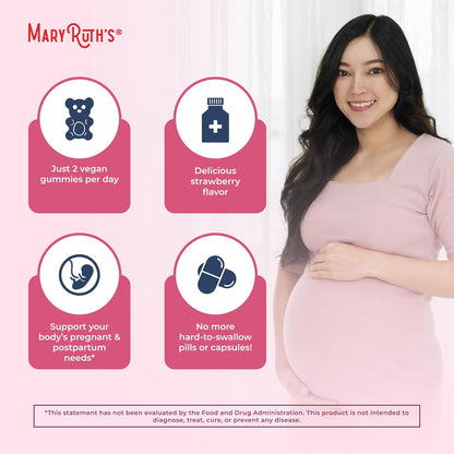 MARYRUTH'S Organics Prenatal Vitamins for Women | USDA Organic Prenatal Gummies | Postnatal Vitamins for Women Breastfeeding | Methylfolate 800 mcg DFE | Iodine | Vegan | Non GMO | 30 Servings