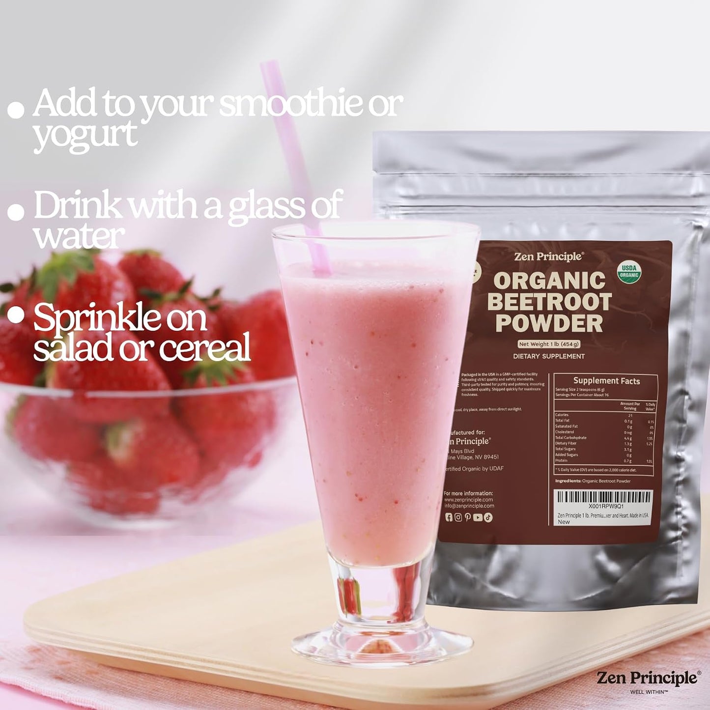 1 lb. Premium Organic Beetroot Powder. 100% USDA Certified. More Fiber and Less Sugar Than Beet Juice. All Natural Energy Boost, Supports Healthy Liver and Heart. Made in USA.