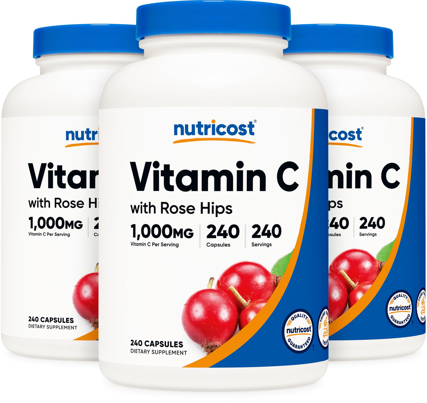 Nutricost Vitamin C with Rose Hips 1025mg, 240 Capsules, Gluten Free | Vitamin C 1,000mg, Rose Hips 25mg, GMO-Free
