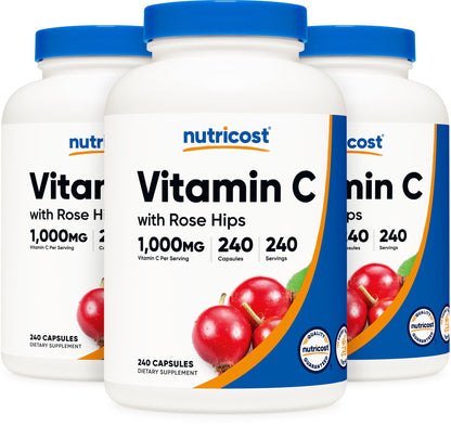 Nutricost Vitamin C with Rose Hips 1025mg, 240 Capsules, Gluten Free | Vitamin C 1,000mg, Rose Hips 25mg, GMO-Free