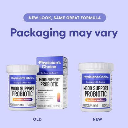 Physician's CHOICE Mood Support Probiotic - Supports a Balanced Mood, Healthy Stress Response & Digestive Health with Prebiotics, Ashwagandha, Vitamin B12, Folate - for Men & Women - 30ct