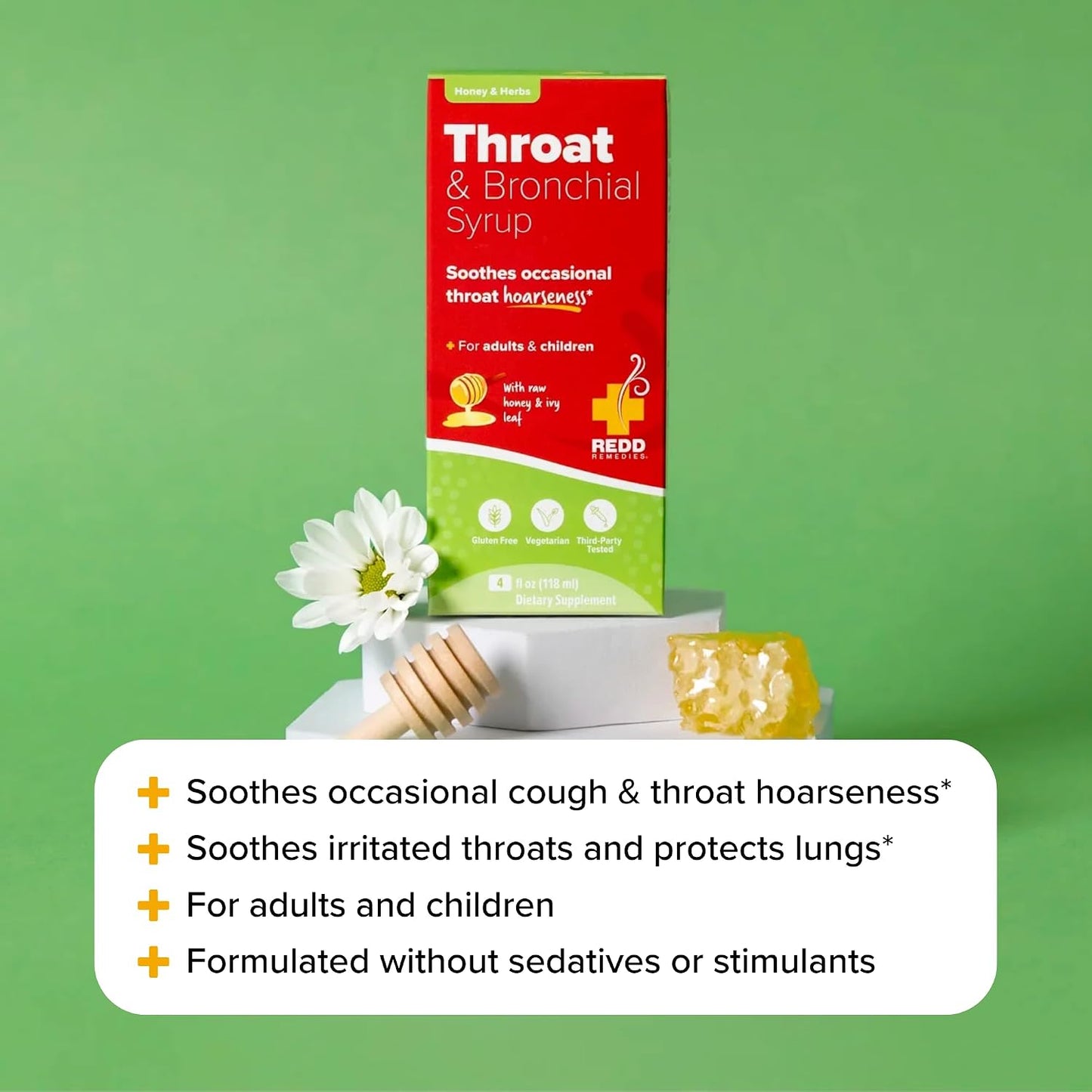 Redd Remedies, Throat & Bronchial Syrup, Honey & Herbs, 4 oz (24 Doses)