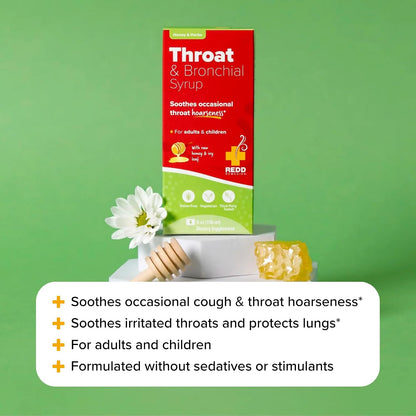Redd Remedies, Throat & Bronchial Syrup, Honey & Herbs, 4 oz (24 Doses)