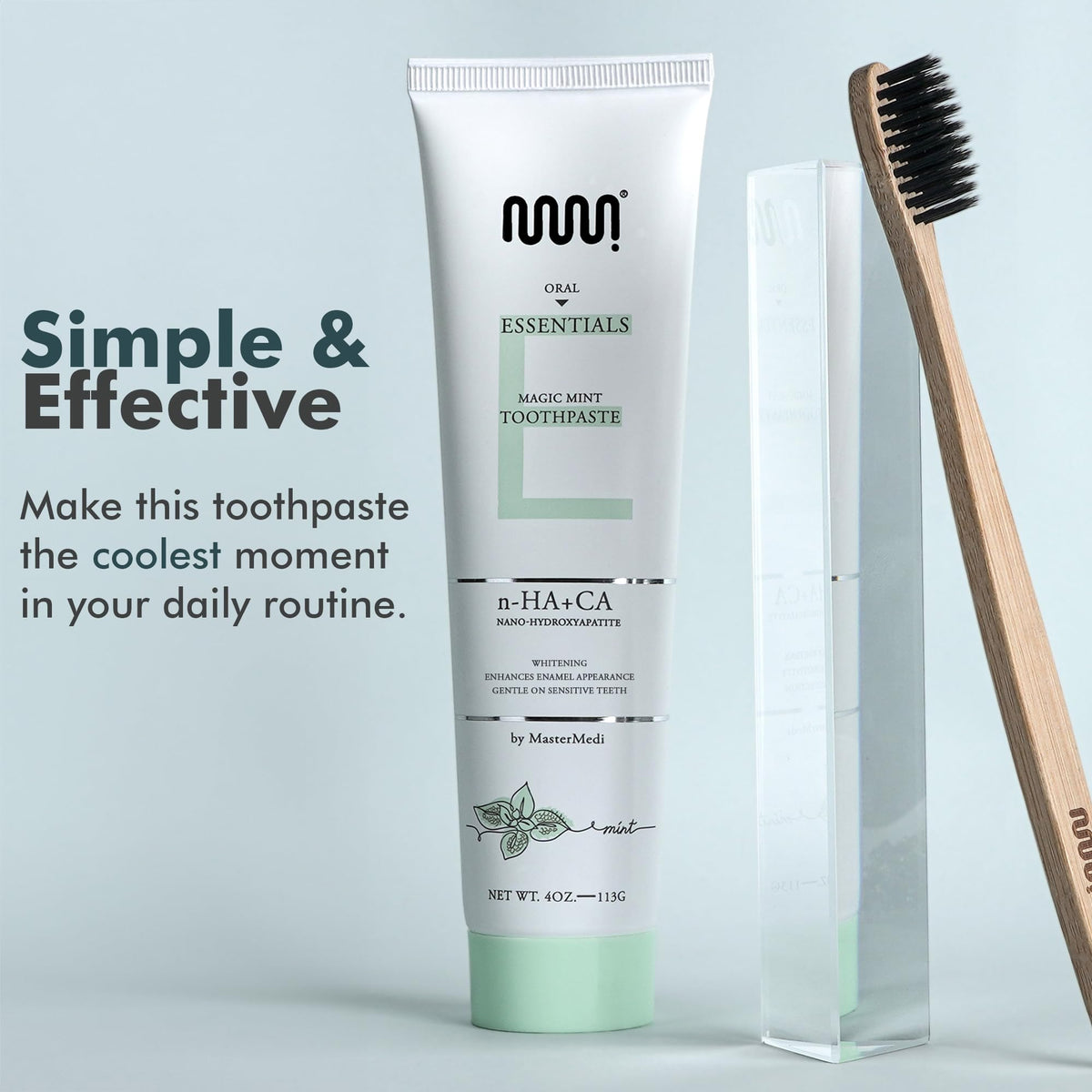 MasterMedi Nano Hydroxyapatite Toothpaste with Xylitol – Fluoride & SLS Free, Remineralizing Formula for Whitening, Sensitive Teeth, Enamel Repair & Strength, Magic Mint, 4 oz (Pack of 1)