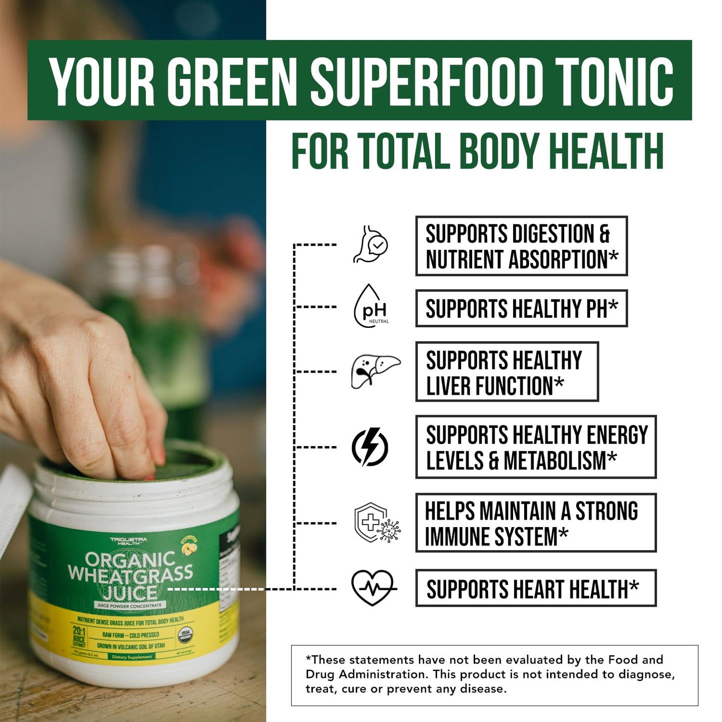 Organic Wheatgrass Juice Powder - Organic, Grown in Volcanic Soil of Utah - Raw BioActive Form, Cold-Pressed Then CO2 Dried, 20:1 Concentrate Juice Extract - Unflavored (5.3 oz – 60 Servings)