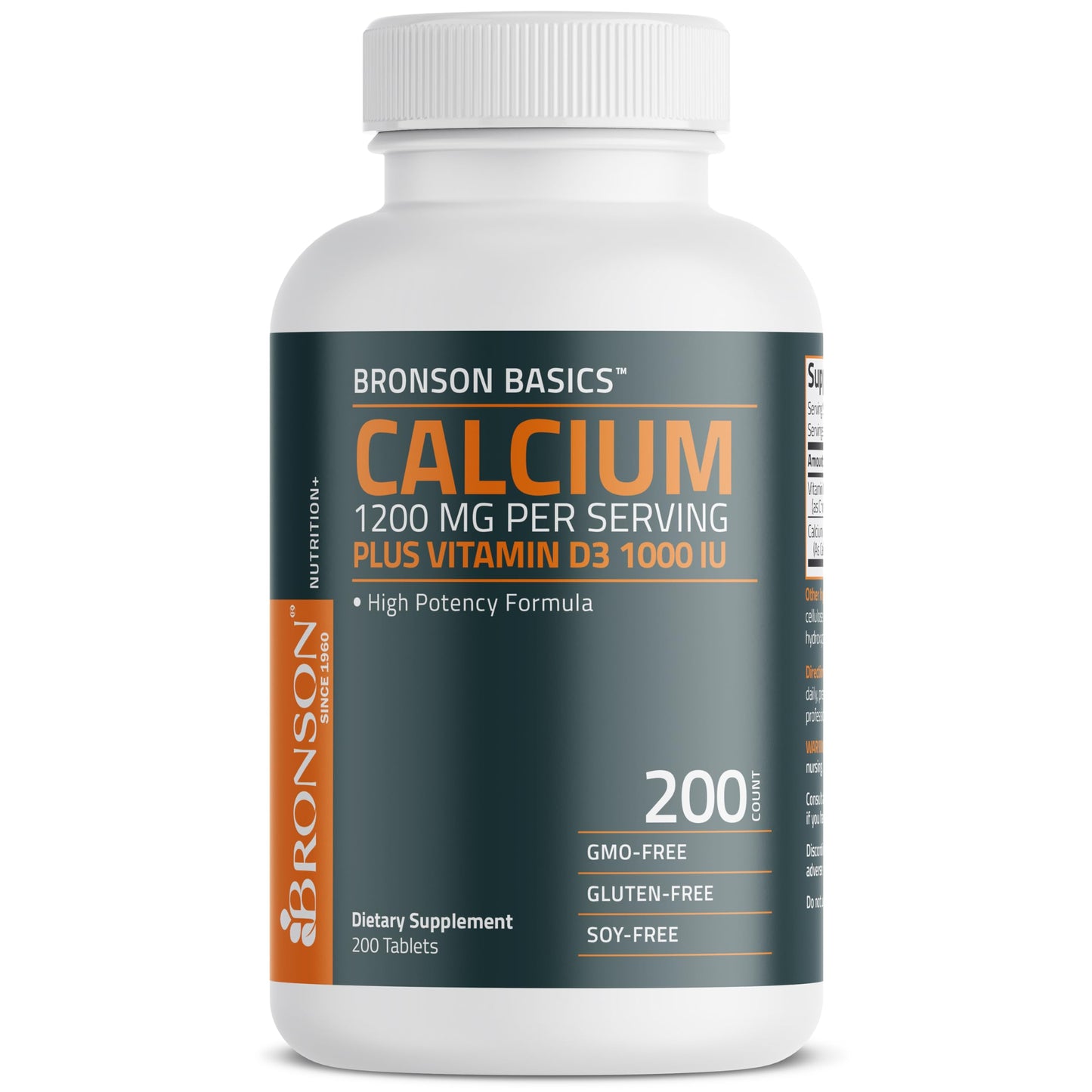Bronson Calcium 1200 mg + Vitamin D3 1000 IU for Bone Health, 120 Tablets | High Potency Formula, Non-GMO, Gluten-Free & Soy-Free
