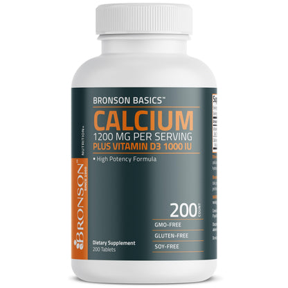 Bronson Calcium 1200 mg + Vitamin D3 1000 IU for Bone Health, 120 Tablets | High Potency Formula, Non-GMO, Gluten-Free & Soy-Free