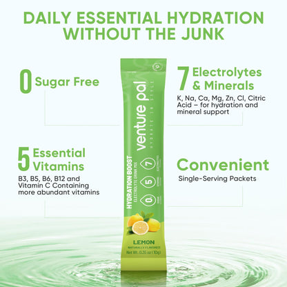 Venture Pal Sugar Free Electrolyte Powder, Liquid Daily IV Hydration Packet | 7 Electrolytes & 5 Vitamins, Electrolytes Dink Mix for Party Recovery & Instantly Hydration, Vegan, Keto-Friendly, 16 Sticks