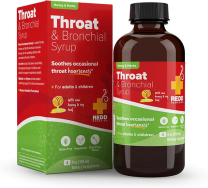 Redd Remedies, Throat & Bronchial Syrup, Honey & Herbs, 4 oz (24 Doses)