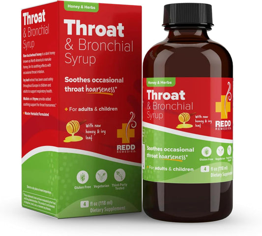 Redd Remedies, Throat & Bronchial Syrup, Honey & Herbs, 4 oz (24 Doses)