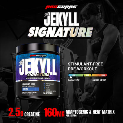 ProSupps Dr. Jekyll Signature Pre Workout Powder with Creatine - Stim-Free Preworkout Supports Focus & Endurance - Caffeine-Free Gym & Fitness Supplements (Blueberry Lemonade, 30 Servings)