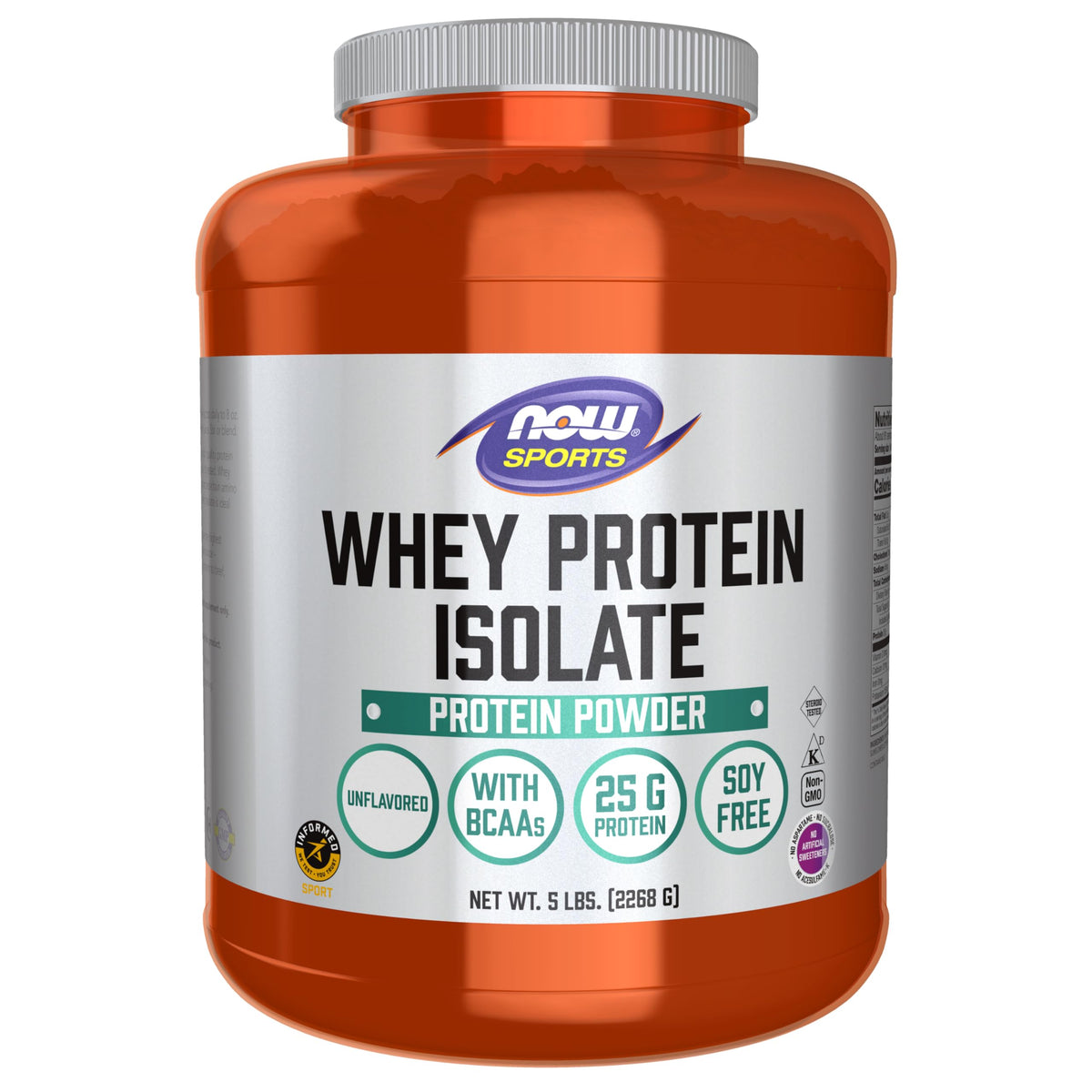 NOW Sports Nutrition, Whey Protein Isolate, 25 g with BCAAs, Unflavored Powder, 5-Pound