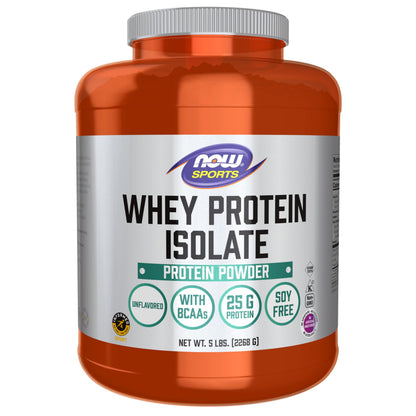 NOW Sports Nutrition, Whey Protein Isolate, 25 g with BCAAs, Unflavored Powder, 5-Pound