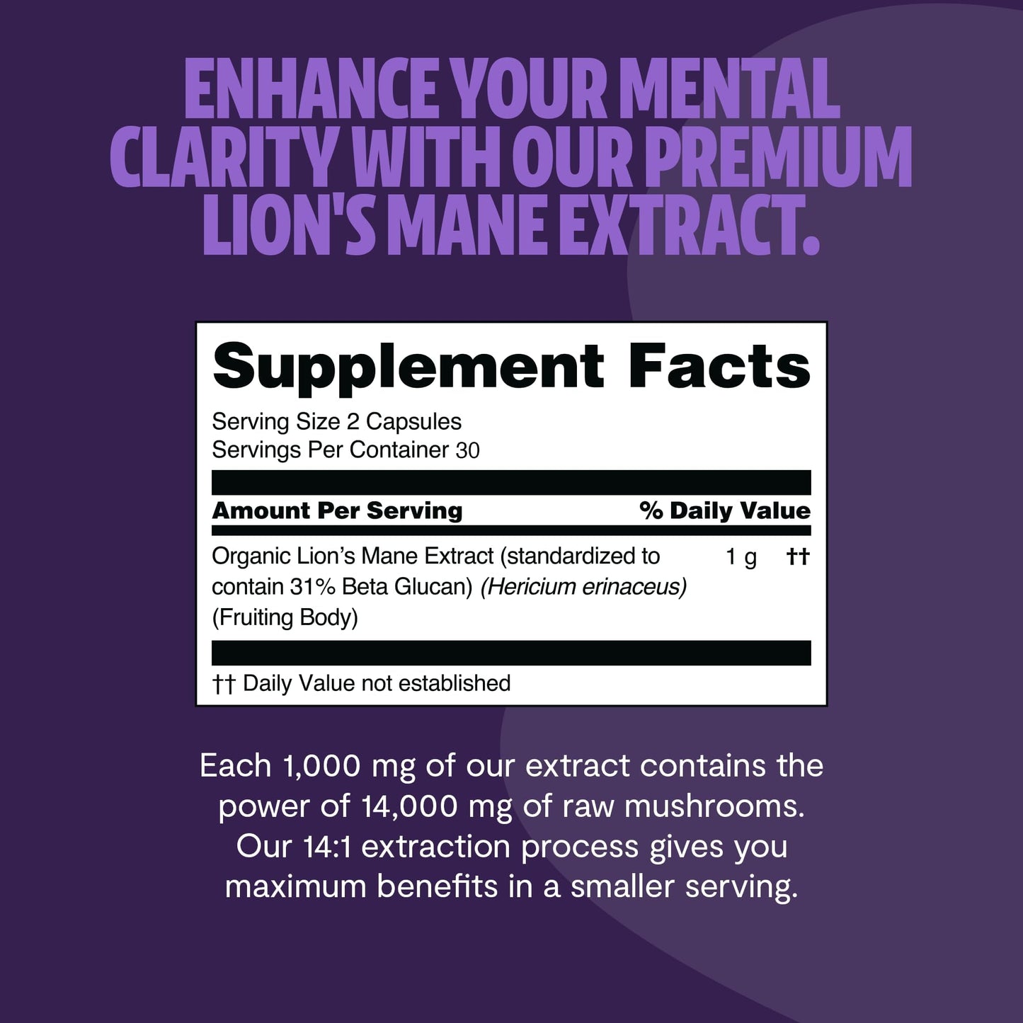 FreshCap Mushrooms Premium Organic Lions Mane Capsules - 14:1 Fruiting Body Extract with 31% Beta-Glucans - 3rd-Party Tested Nootropic for Clarity, Focus & Cognitive Support (120 Capsules)