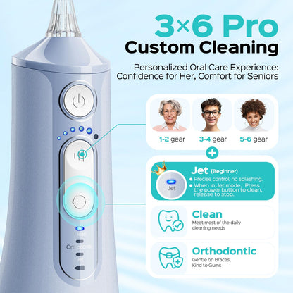 COSLUS ADA Accepted C51 Water Dental Flosser, 3 Modes 6 Pressure, White