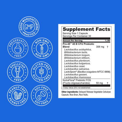Live Conscious PRO45 Probiotics for Women & Men: Comprehensive Formula, 45 Billion CFU, 11 Strains, Dairy Free - w/Prebiotics and Probiotics - Promotes Immune & Gut Health - 30 Veggie Caps